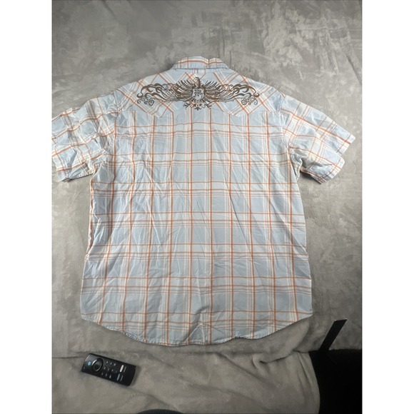 Aeropostale Western Mens Size 2XL Blue Orange Plaid Pearl Snap Vintage Y2K - Picture 6 of 7